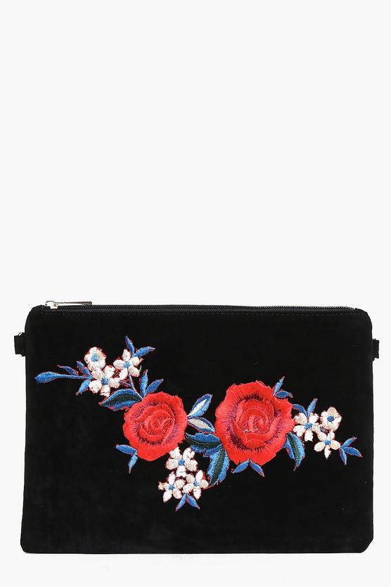 Eve Floral Embroidered Patch Clutch Bag